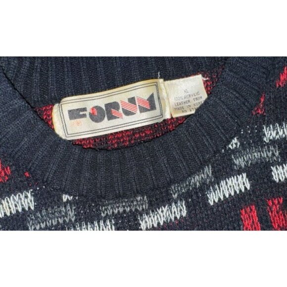 Vintage Men's Forum 80s / 90s Leather Patch Crew Neck Sweater Size Medium - Picture 5 of 6